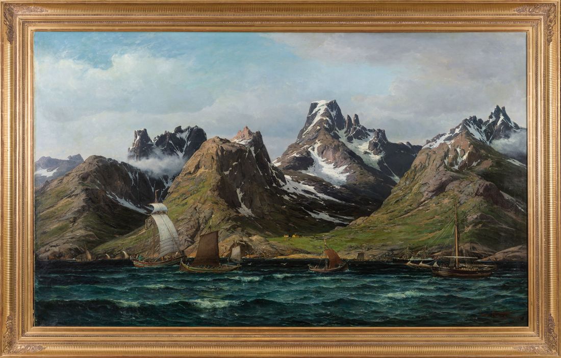 bilde av sjø og fjell med ramme